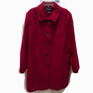 LONDON FOG PEACOAT Women’s 22W Plus Red WOOL BLEND BUTTON FRONT Pockets